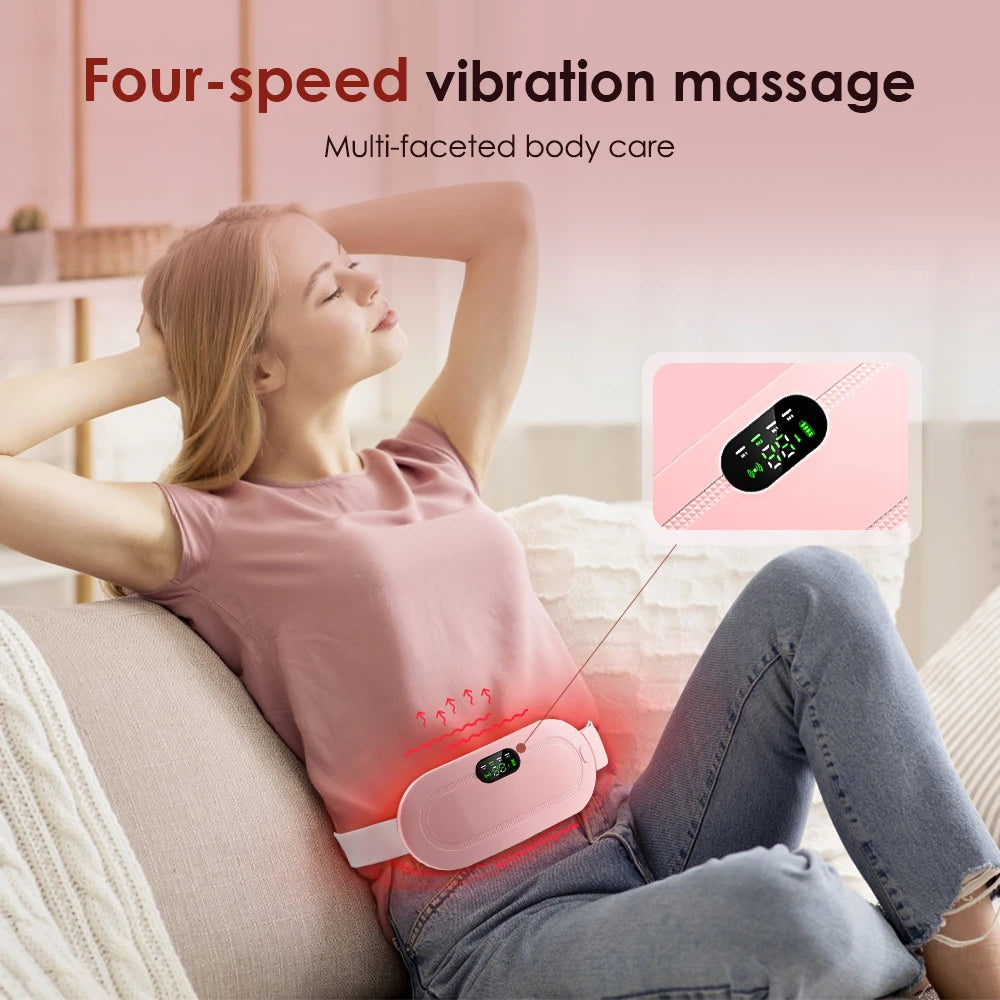 Electric Heating Pad & Menstrual Cramp Massager Belt – Vibration & Heat Therapy for Period Pain Relief