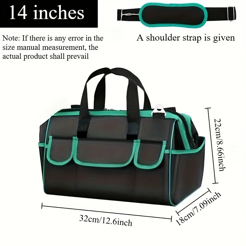 Heavy-Duty Tool Bag with Wide Mouth Opening, Compact Tool Organizer with Soft Handle, Zippered Electrician Storage Bag