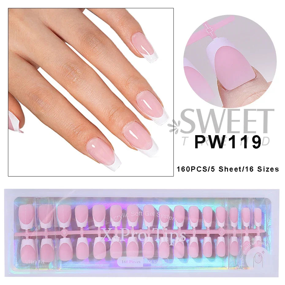 150–160pcs Short Square Press-On Nails – Soft Gel False Nail Tips for Manicure, Y2K Style Artificial Nails for Women