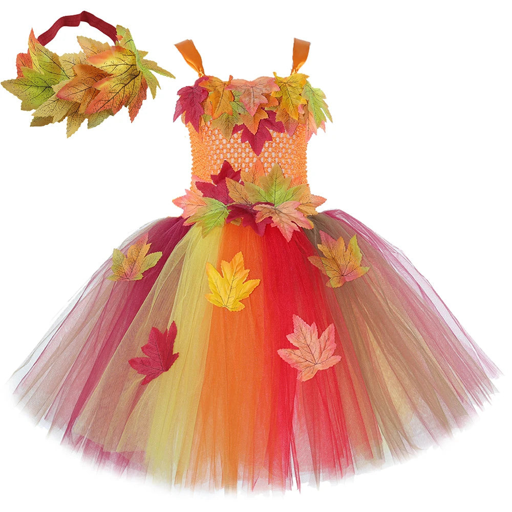 Girls' Autumn Maple Leaf Fairy Costume Dress