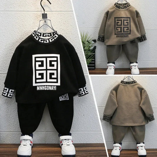 2025 New Fashion Autumn Spring Baby Boys Outfits Casual Clothing Retro Color Long Sleeve Sweatshirt Elastic Pants Kids Suit