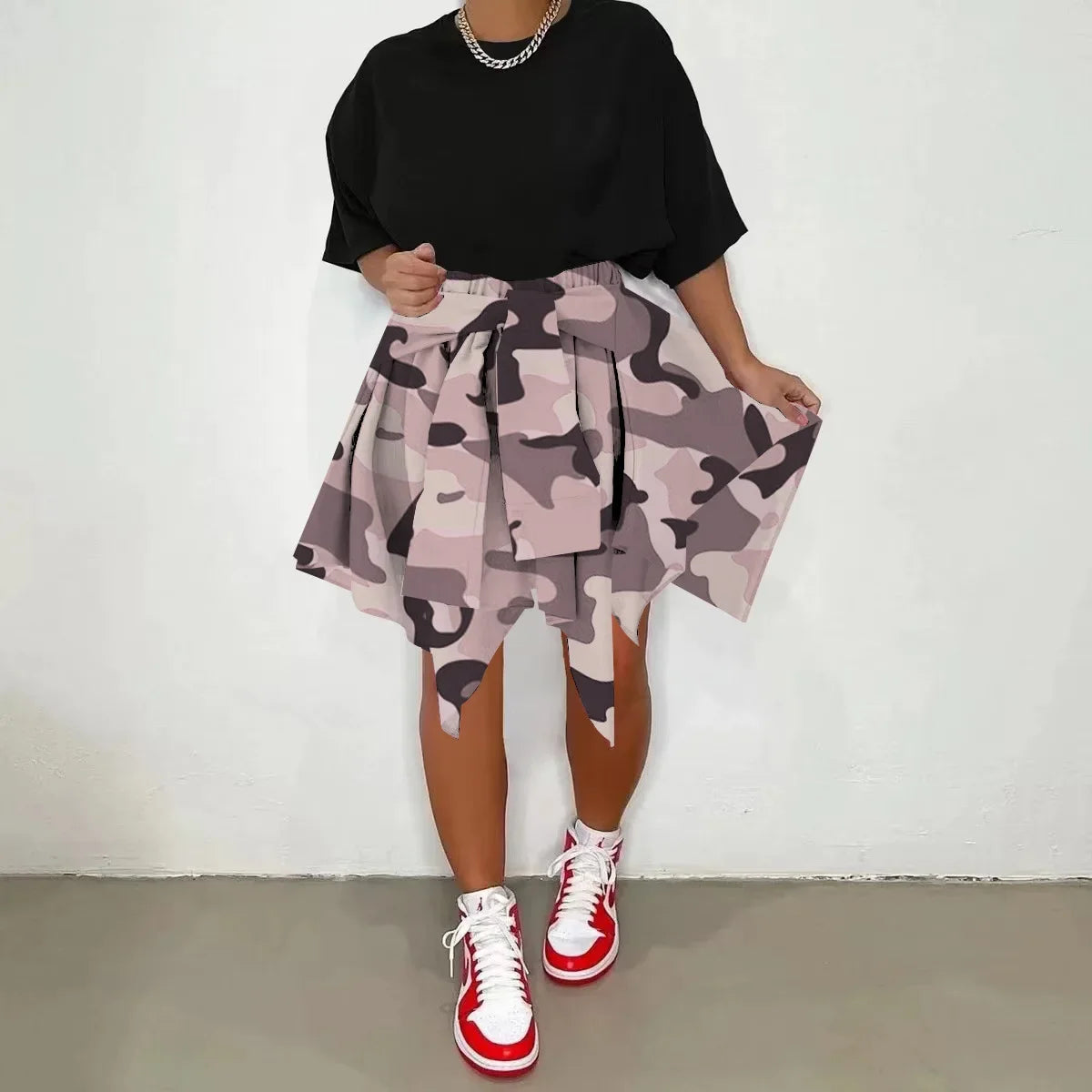Women Plaid Irregular High Waist Knee-Length Skirt