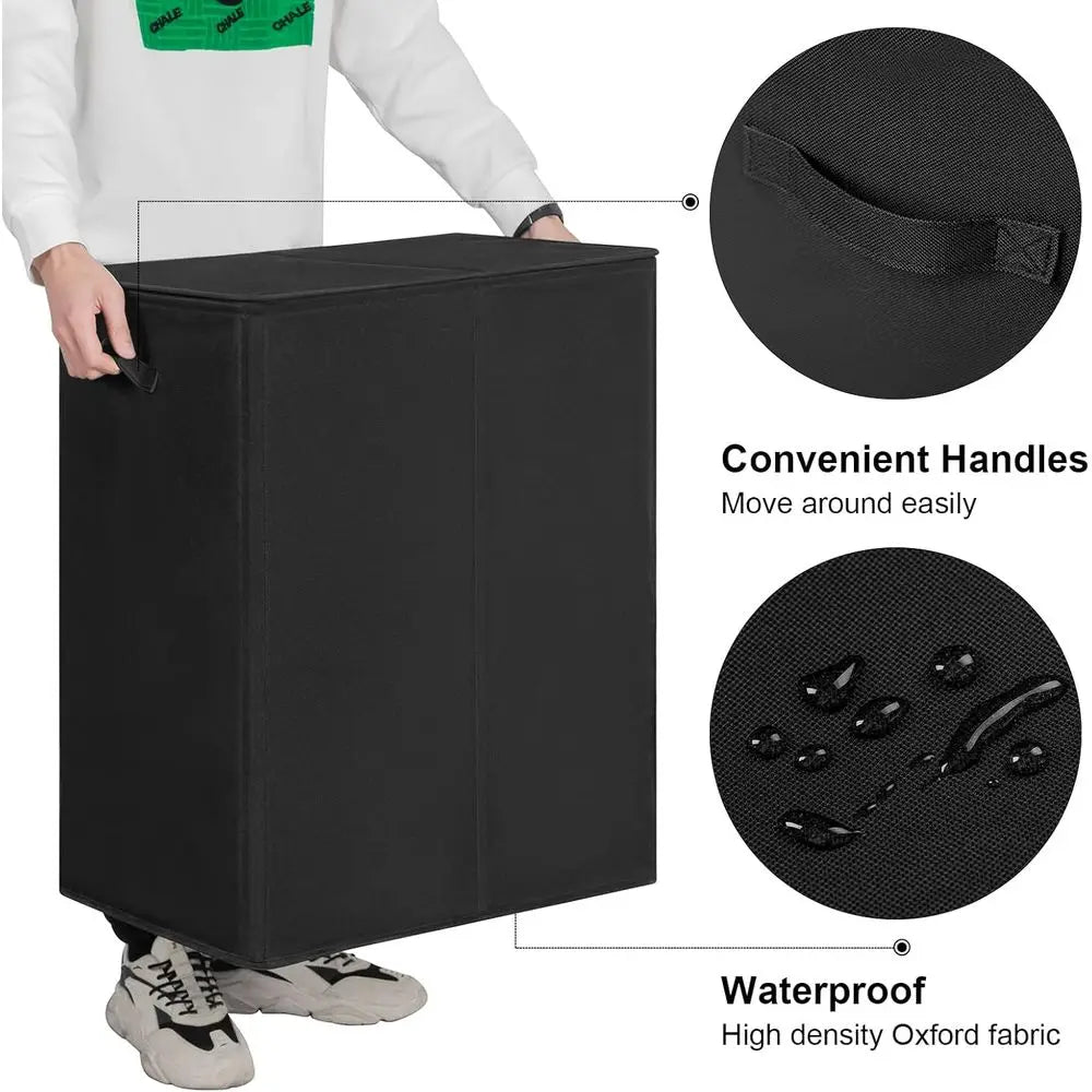 Double Laundry Hamper with Lid and 2 Removable Bags, Collapsible Divided Laundry Basket