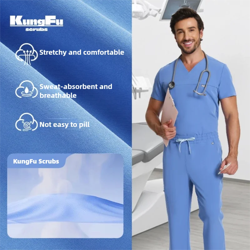 Men's Antibacterial Surgical Scrubs Set — Soft Breathable 2-Piece Medical Uniform