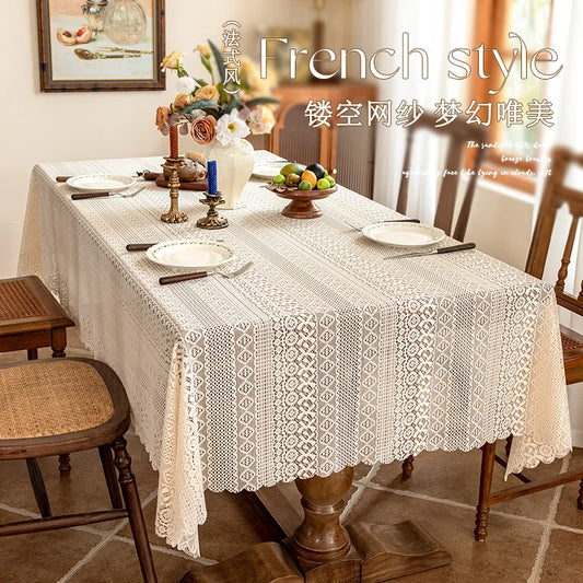 2025 New Gentle Elegant French Mesh Tablecloth Wedding Dessert Table Dining Table Decorative Tablecloth