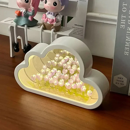 Handmade Artificial Tulip LED Night Light – DIY Transparent Cover Bedside Lamp | Home Decor & Ambient Lighting