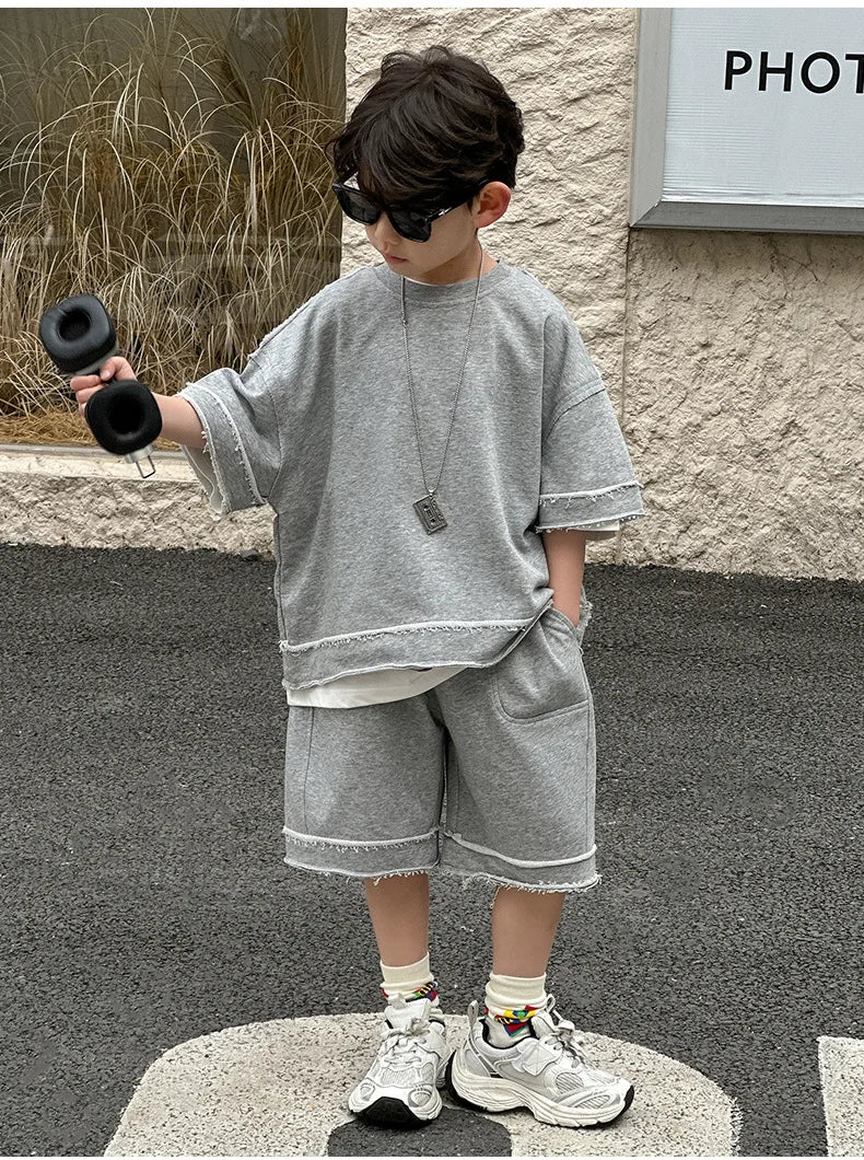 Kids Summer Short-Sleeve Shirt and Shorts Set