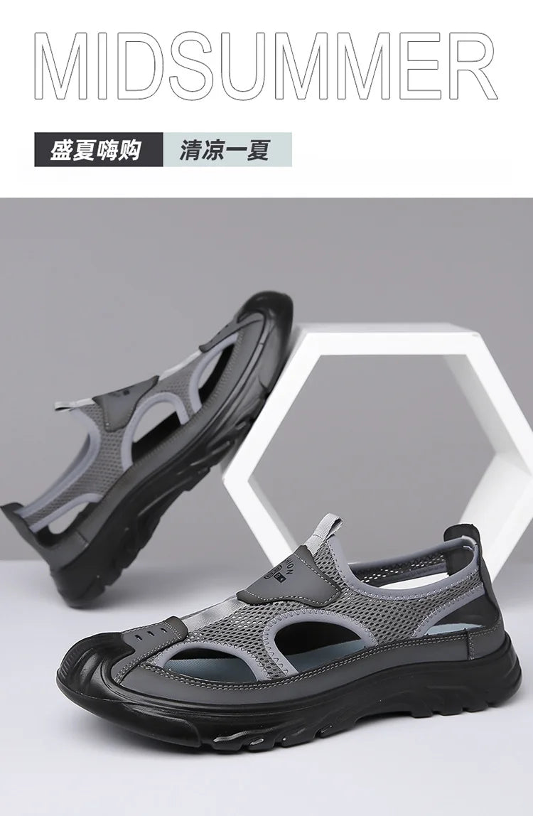 Summer Breathable Men's Bag Head Sandals Hollow Mesh Hole Shoes Outdoor Non-slip Lightweight Sports Leisure Beach Shoes