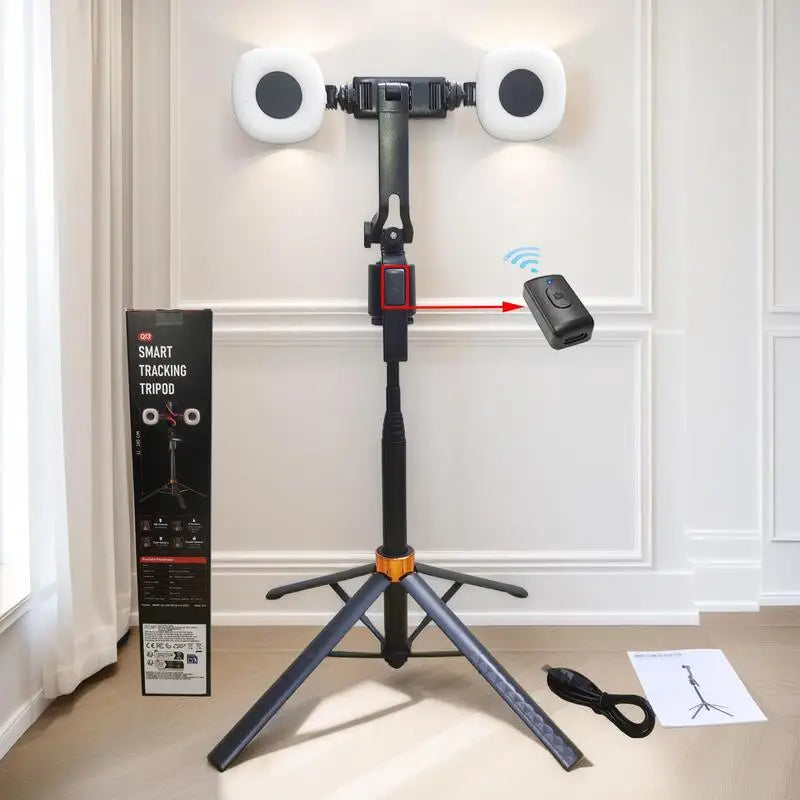 360° Smart Face Tracking Tripod & Selfie Stick, Rechargeable Auto Face Tracking Phone Holder with Dual Fill Lights for Live Streaming, Vlogging, Video Calls & Content Creation