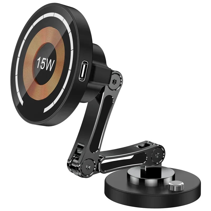 15W Magnetic Wireless Car Charger Mount – Strong MagSafe Phone Holder with 360° Rotation & Fast Charging for iPhone 15/14/13/12