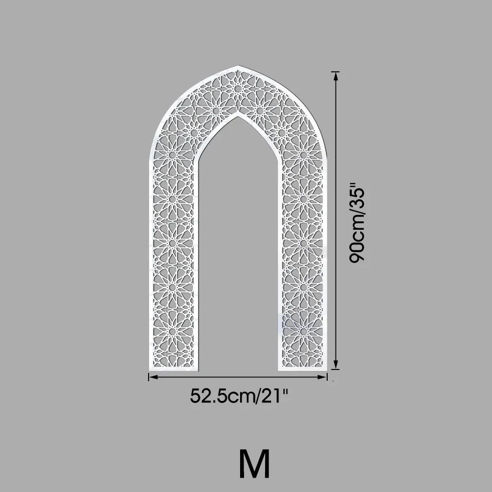 Islamic Arch Mirror Wall Sticker – Gold Acrylic 3D Mosque Frame Decal with Geometric Pattern for Ramadan & Eid Decor
