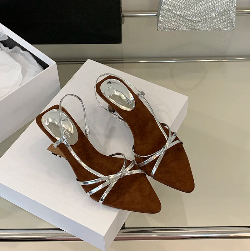 Women’s Summer Heeled Sandals – 2025 Fashion Pointed-Toe Open Design with Spaghetti Straps | Party & Dress Shoes
