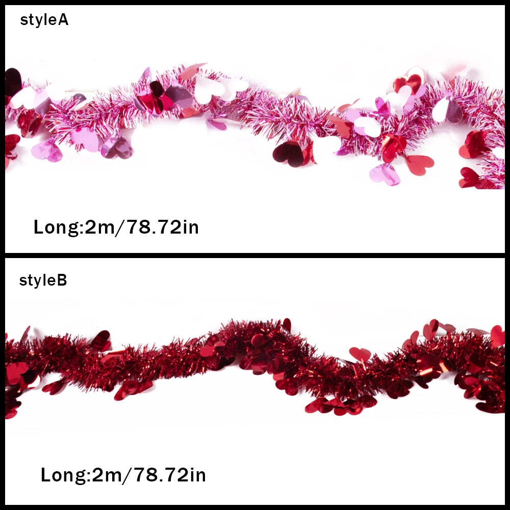 2M Red Heart Tinsel Garland – Metallic Twist Streamer for Valentine’s Day, Weddings, and Party Decorations