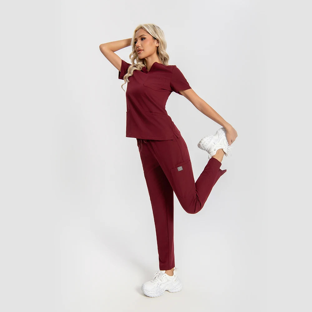 Women’s Antibacterial Scrubs Set – Soft V-Neck Top & Wrinkle-Resistant Pants