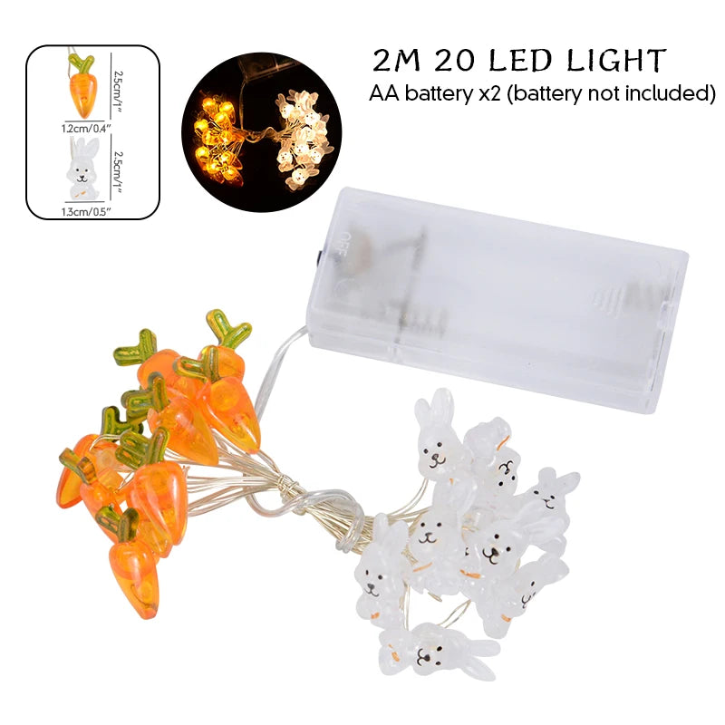 2/1 meter Easter String Lights for Home Decor 20 LED Glowing Easter Bunny Egg Carrot Fairy Light Ornament Decorations