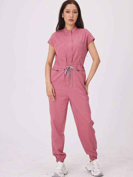 Women's Short Sleeve Medical Scrub Jumpsuit – Hospital Uniform with Pockets