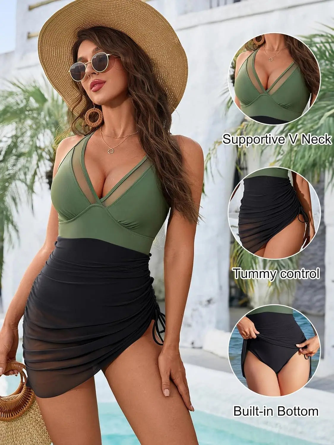 Women’s Mesh Drawstring Swimsuit – Solid Color Stylish Bathing Suit