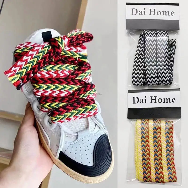 Flat Wavy Shoelaces for Sneakers – Trendy Wide Replacement Shoe Laces for Casual, Sport & Streetwear Shoes (1.5cm / 2cm / 3cm Widths)
