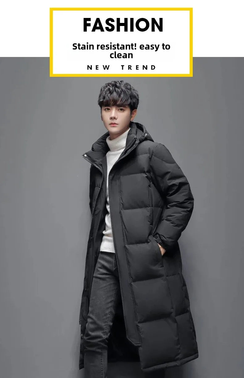 Winter Long White Down Jackets Men Women Hooded Thick Warm Over-the-Knee Puffer Jacket Man Overcoats Couple Padded Down Coat