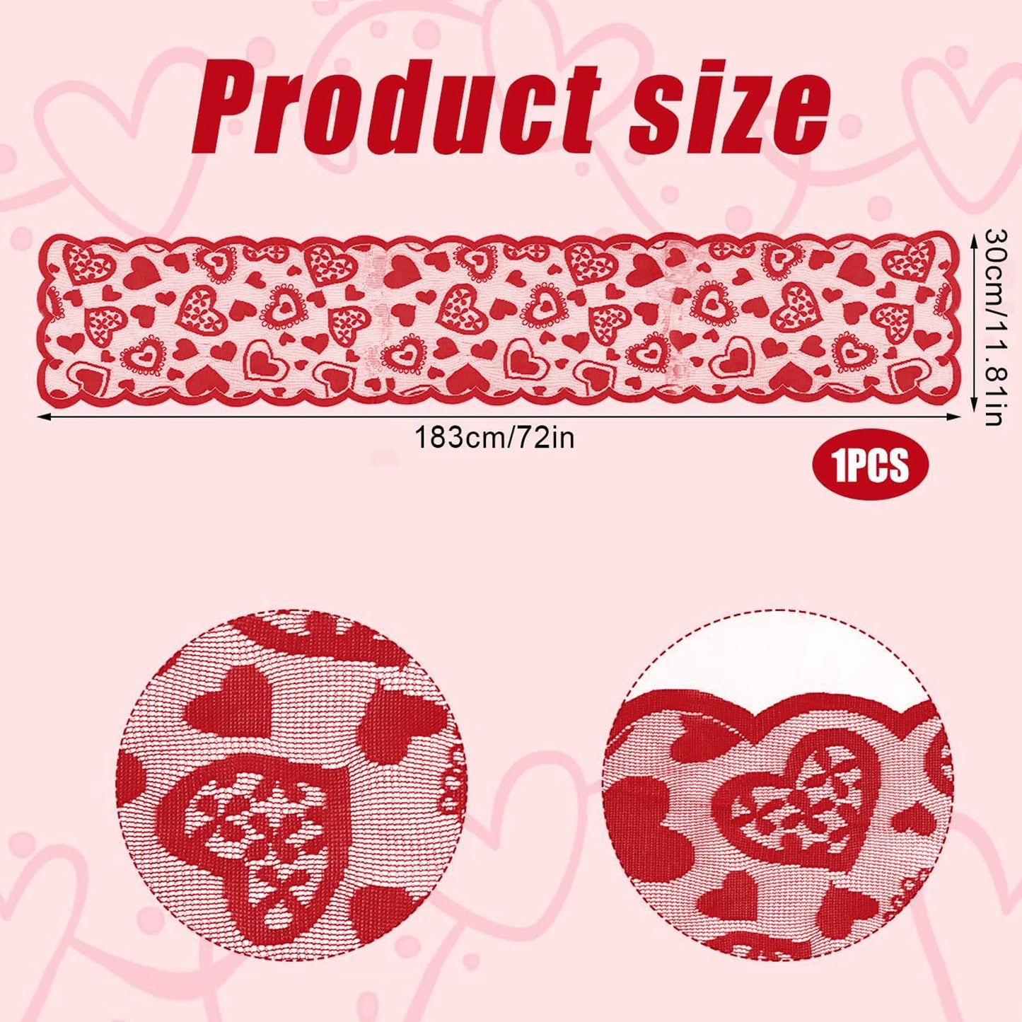 Classic red heart design polyester woven table runner, suitable for Valentine’s Day, family dining, home decoration, and everyday or special occasions.