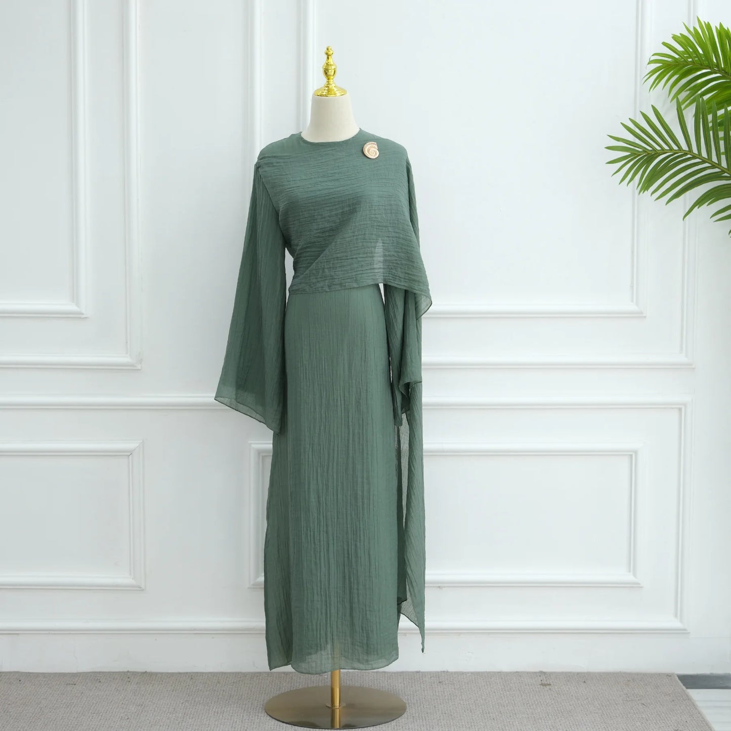 Women’s Two-Piece Modest Cardigan Set – Elegant Middle East Islamic Abaya Dress for Ramadan & Eid
