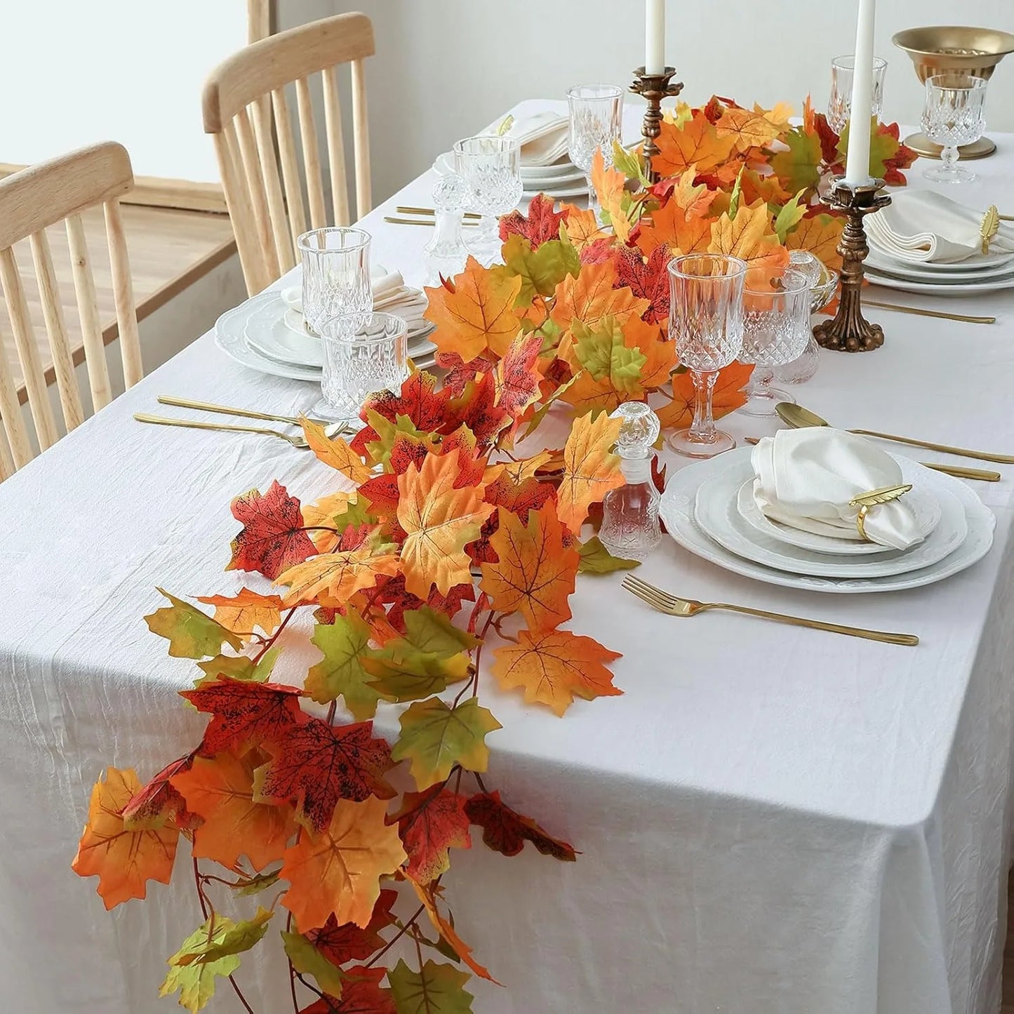 2M Artificial Maple Leaf Garland – Fall Faux Vine for Autumn Decor, Thanksgiving, Halloween, Weddings & Seasonal Home Decoration