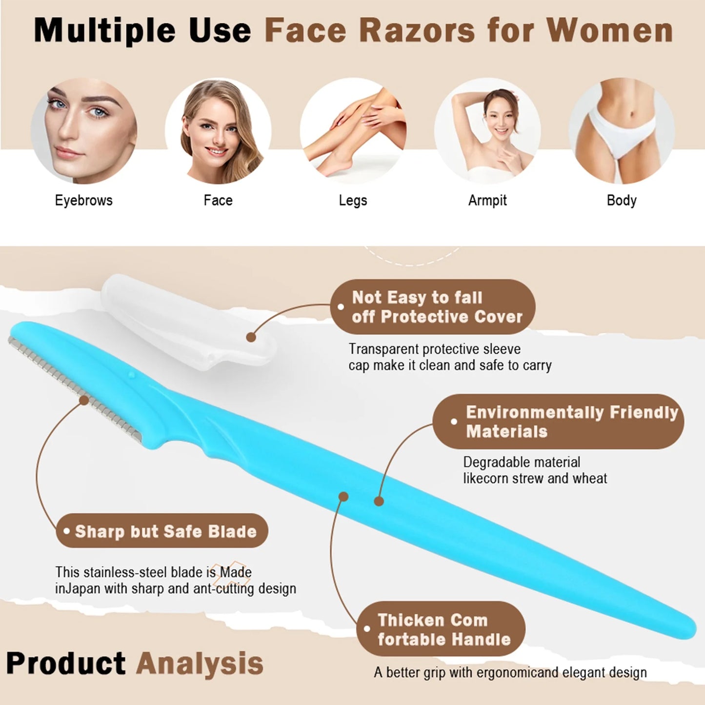 Eyebrow Trimmer & Face Razor for Women – Portable Hair Removal Blade, 5 to 40 Pcs