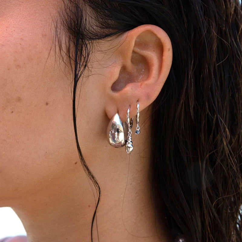 925 Sterling Silver Multi-Turn Hoop Earrings with White Zircon, Fashion Punk Jewelry for Women