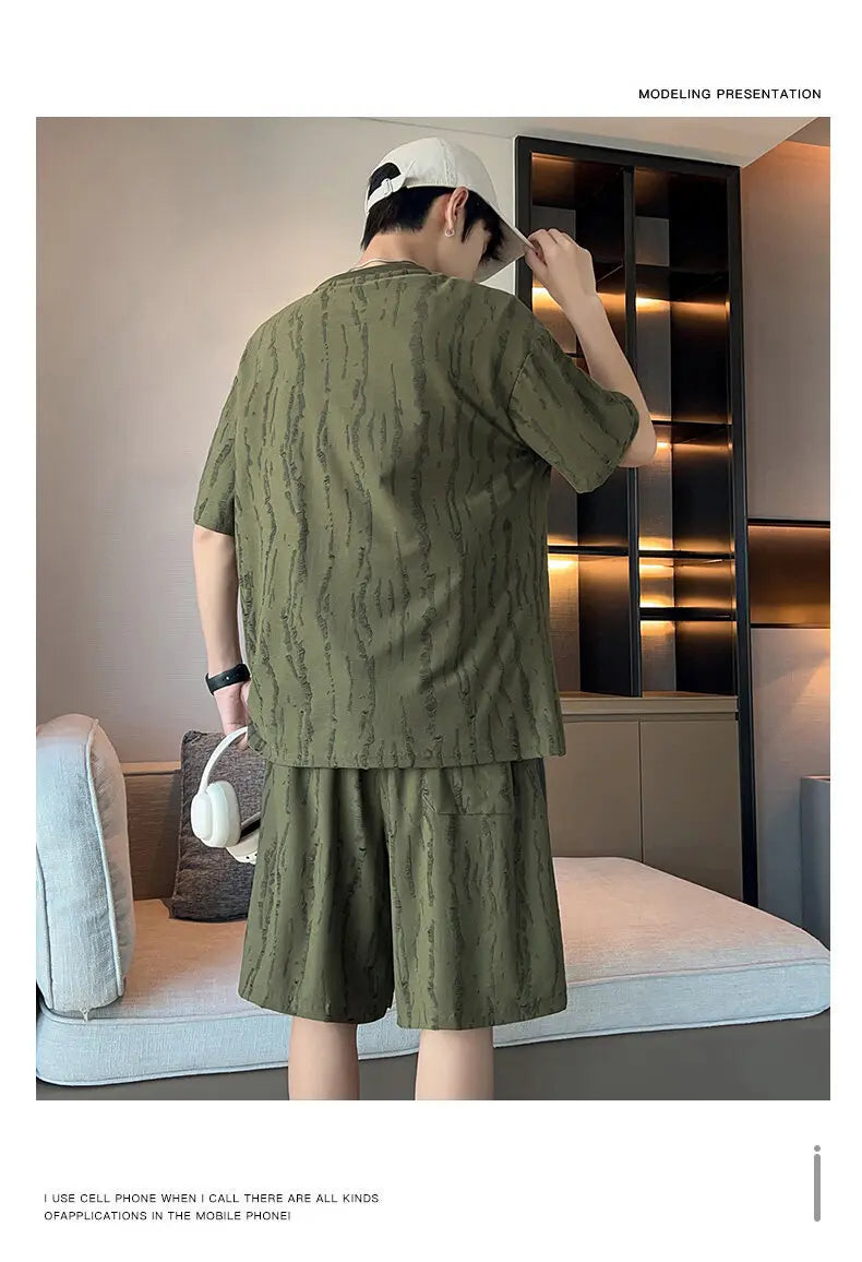 Plus Size 8XL Summer Men's Casual Tracksuit Set – Solid Color Short Sleeve T-Shirt + Shorts – 2-Piece Sportswear