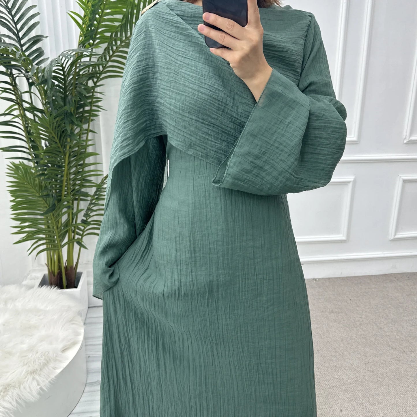 Women’s Two-Piece Modest Cardigan Set – Elegant Middle East Islamic Abaya Dress for Ramadan & Eid