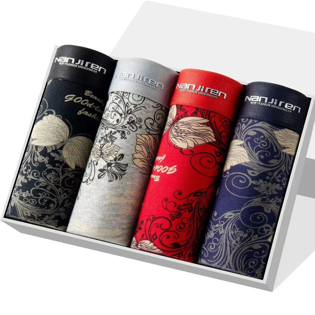 4-Pack Men's Cotton Boxer Shorts with Print Design