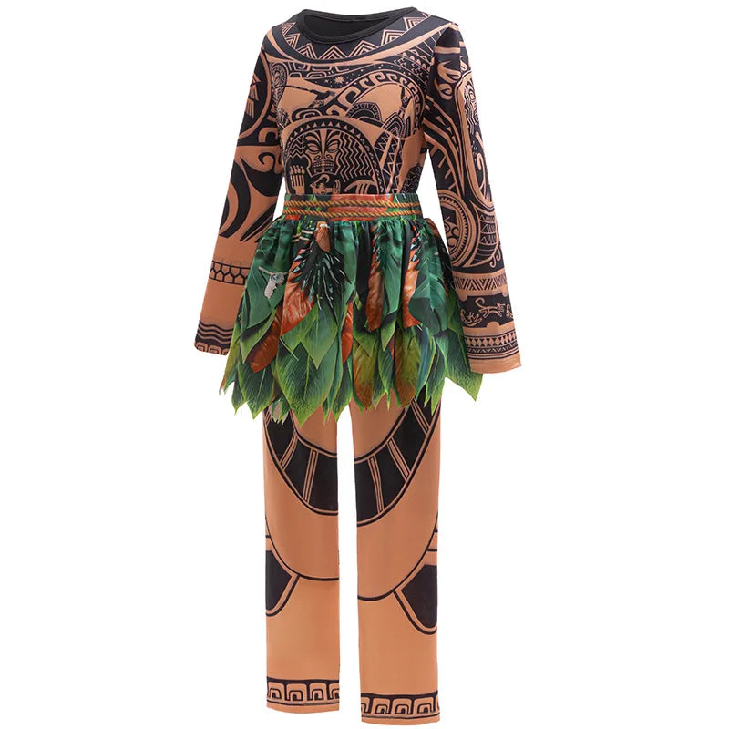 Kids Polynesian Demi God Tattoo Print Costume Pants Set