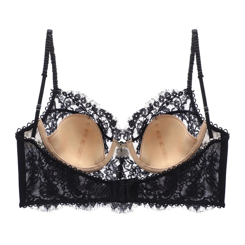 Women's Lace French Strappy Push Up Bra – Underwire, Backless, Sizes S-XL