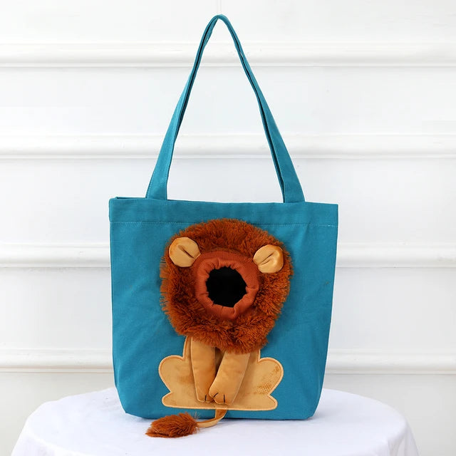 Pet Canvas Shoulder Bag Lion shaped Cat Tote Bag Comfortable Pet Tote Bag Shoulder Bag Portable Outdoor Cat Tote Bag