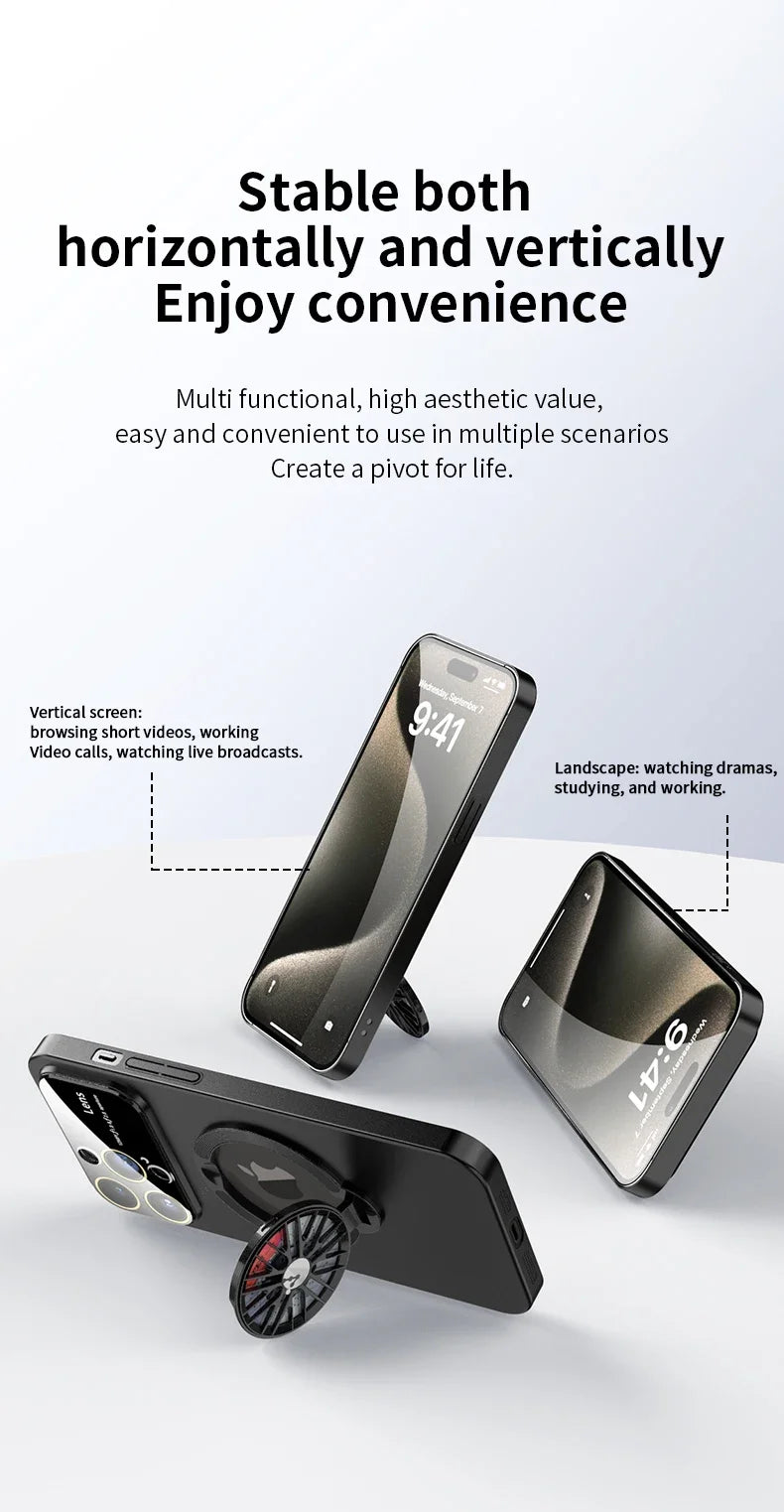 MagSafe Rotating Gyro Stand Phone Case with Camera Lens Protection for iPhone 16/15/14/13/12/11 Pro Max & Plus