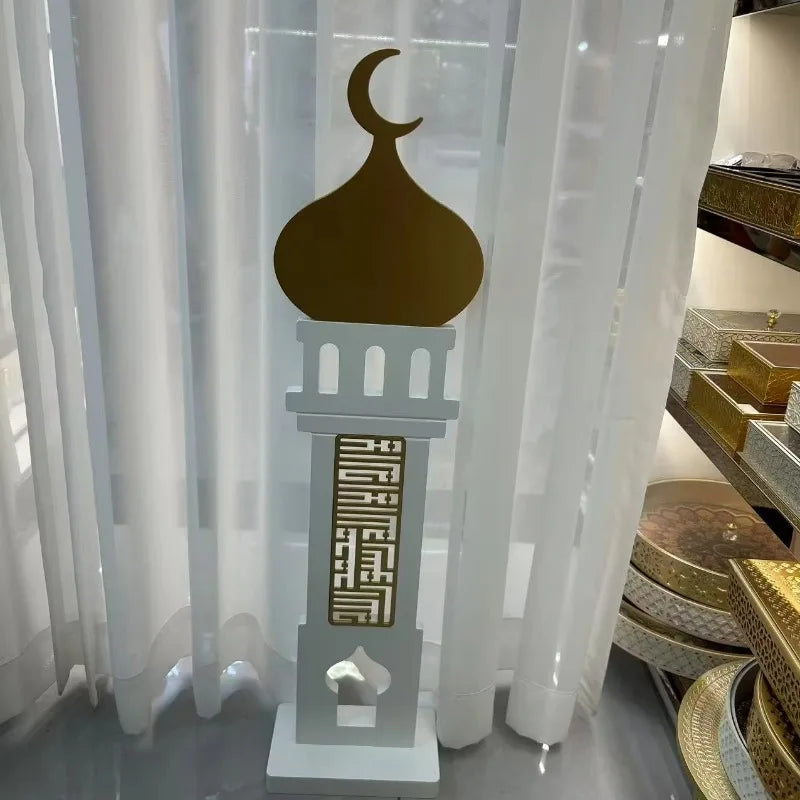 Wooden Hexagonal Mosque Decoration 85cm – White Ramadan Mubarak Hanging Ornament