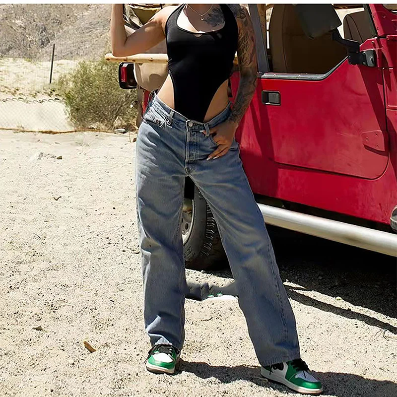 Women’s Wide Leg Baggy Jeans – Low Rise Loose Fit Denim Pants