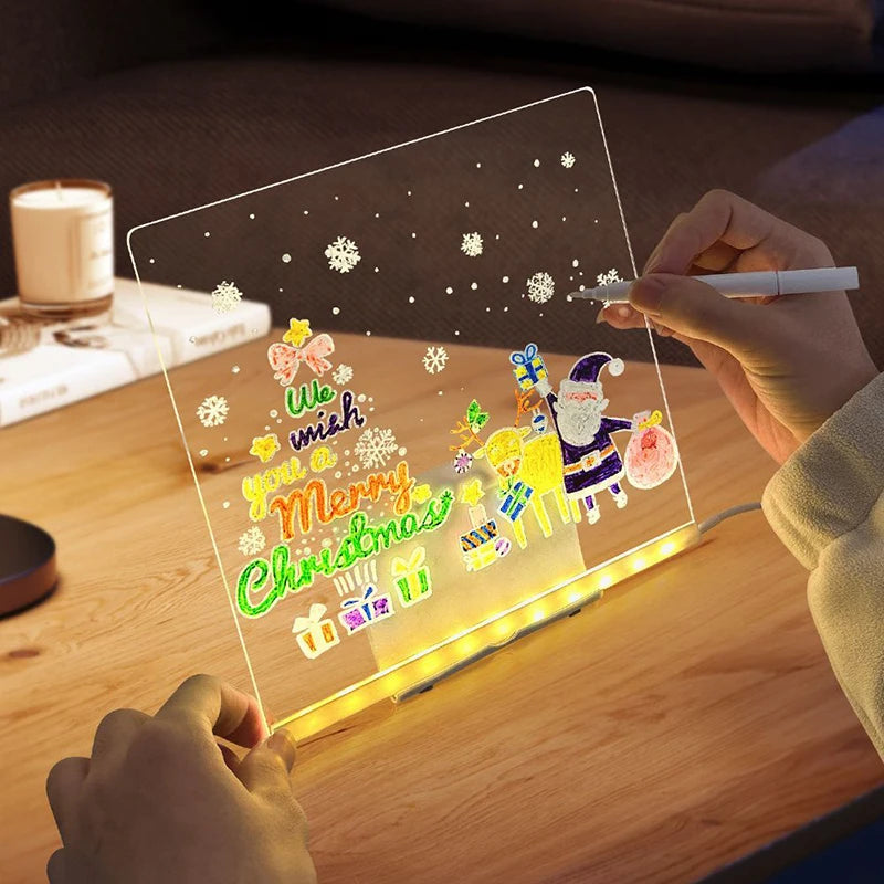 LED Acrylic Drawing Board for Kids – Glow Erasable Writing & Doodle Board with Stand, Reusable Memo Board, DIY Creative Toy, 7 Color Marker Pens