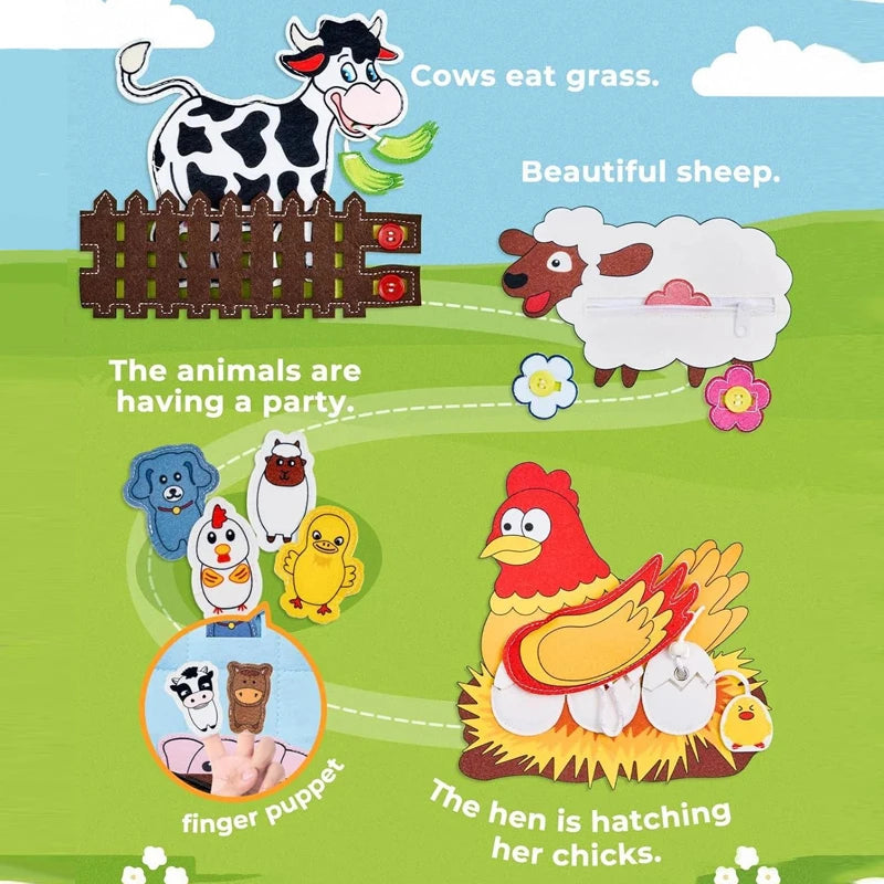 Montessori Busy Book for Toddlers – Farm Animal Activities, Fine Motor Skills, Early Learning Toy
