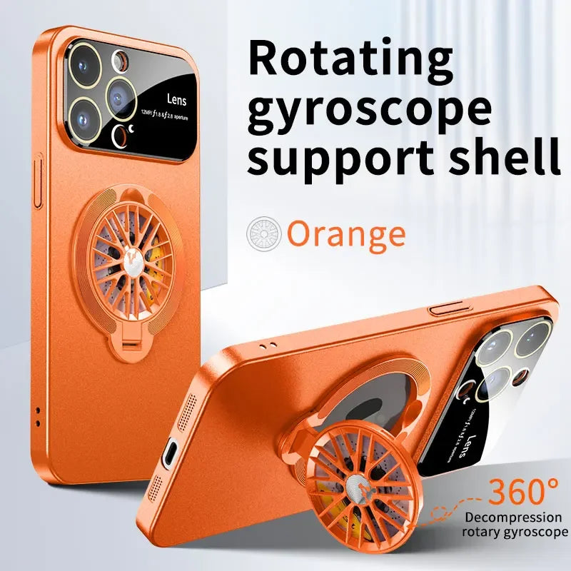 MagSafe Rotating Gyro Stand Phone Case with Camera Lens Protection for iPhone 16/15/14/13/12/11 Pro Max & Plus
