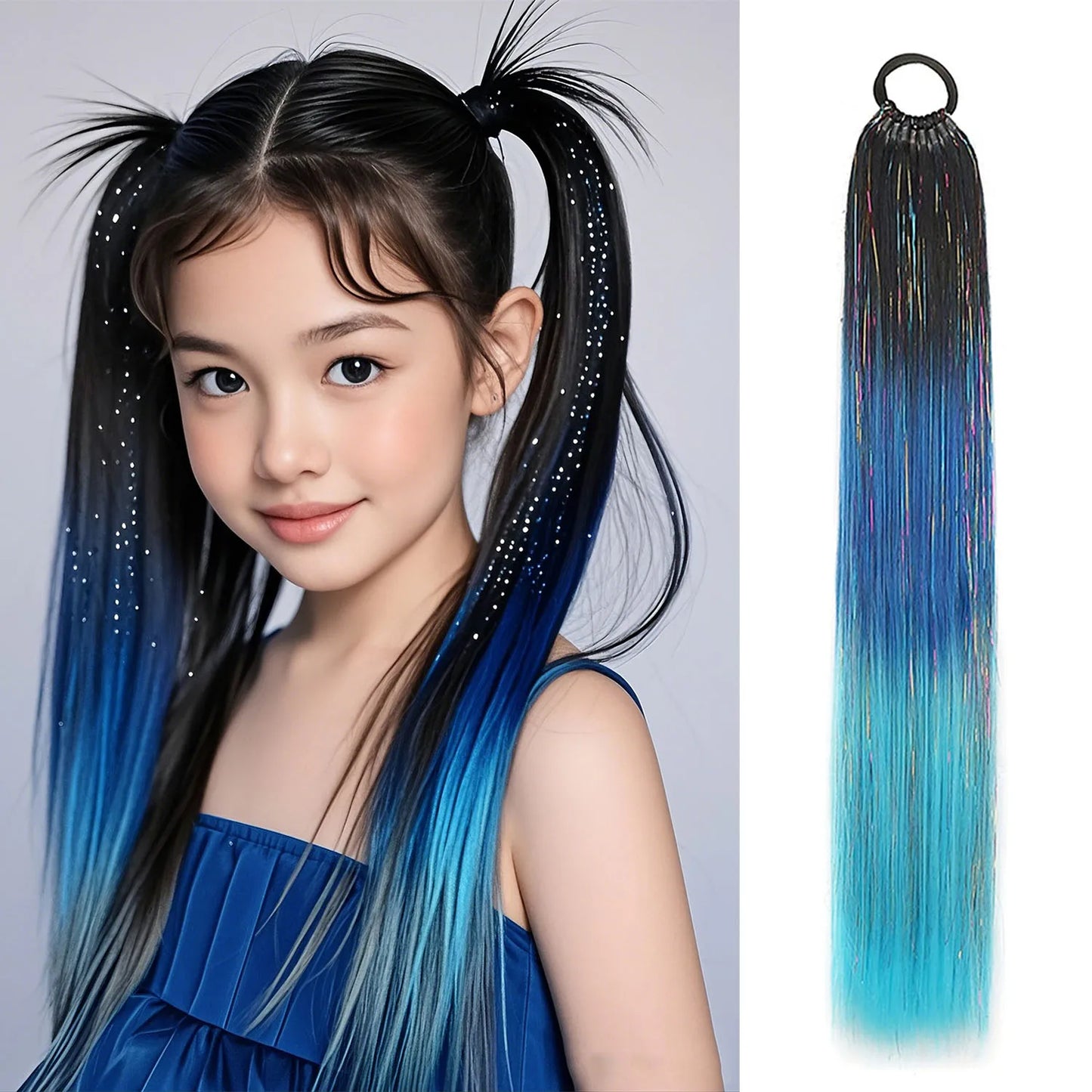 Glitter Tinsel Ponytail Hair Extension with Elastic Tie – Sparkly Braiding Hair Accessory for Kids & Girls