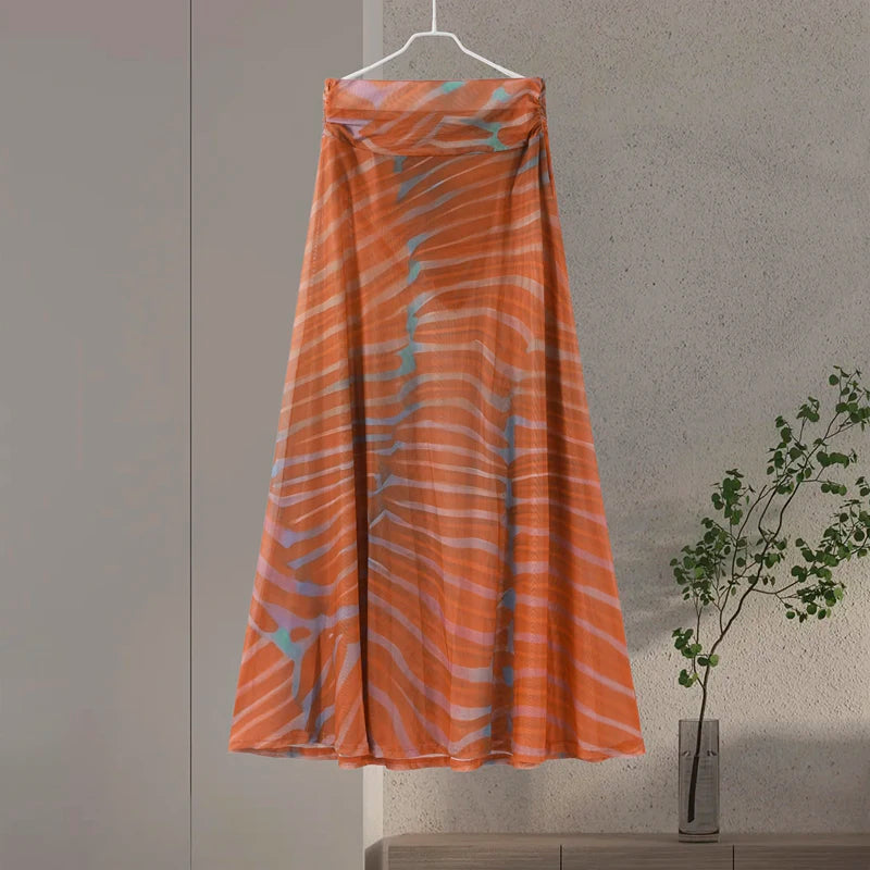 Chic Women's Printed Skirt Outfit – Sleeveless O-Neck Bodysuit with High-Waist Skirt