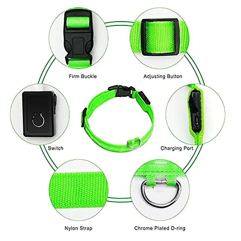 LED Glowing Dog Collar – Adjustable Rechargeable Flashing Luminous Night Safety Collar for Small Dogs