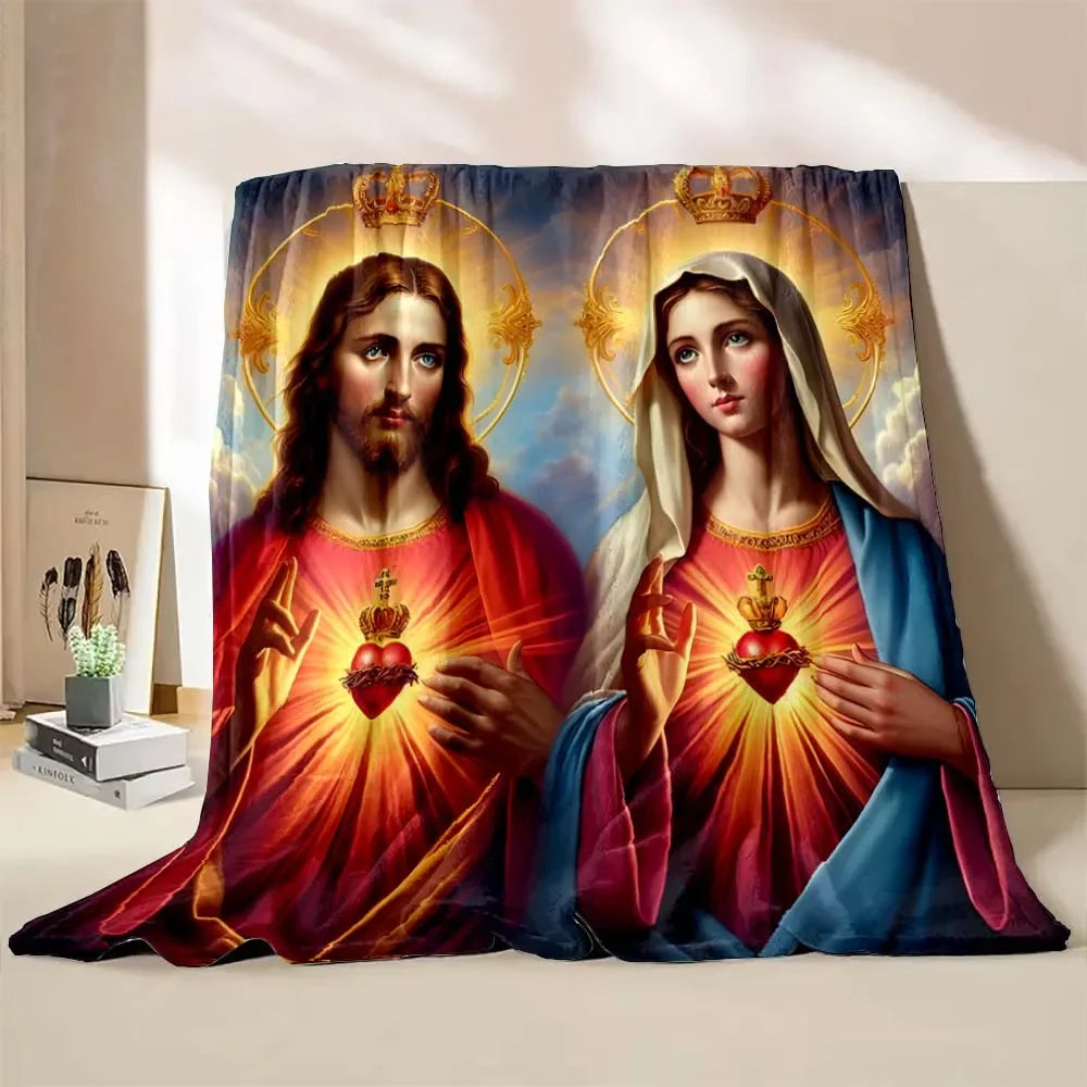 1PC God Jesus Believer Pray Virgin Mary Printed Blanket Soft and Comfortable Home Travel Blanket Adult and Child Warm Blanket Catholic