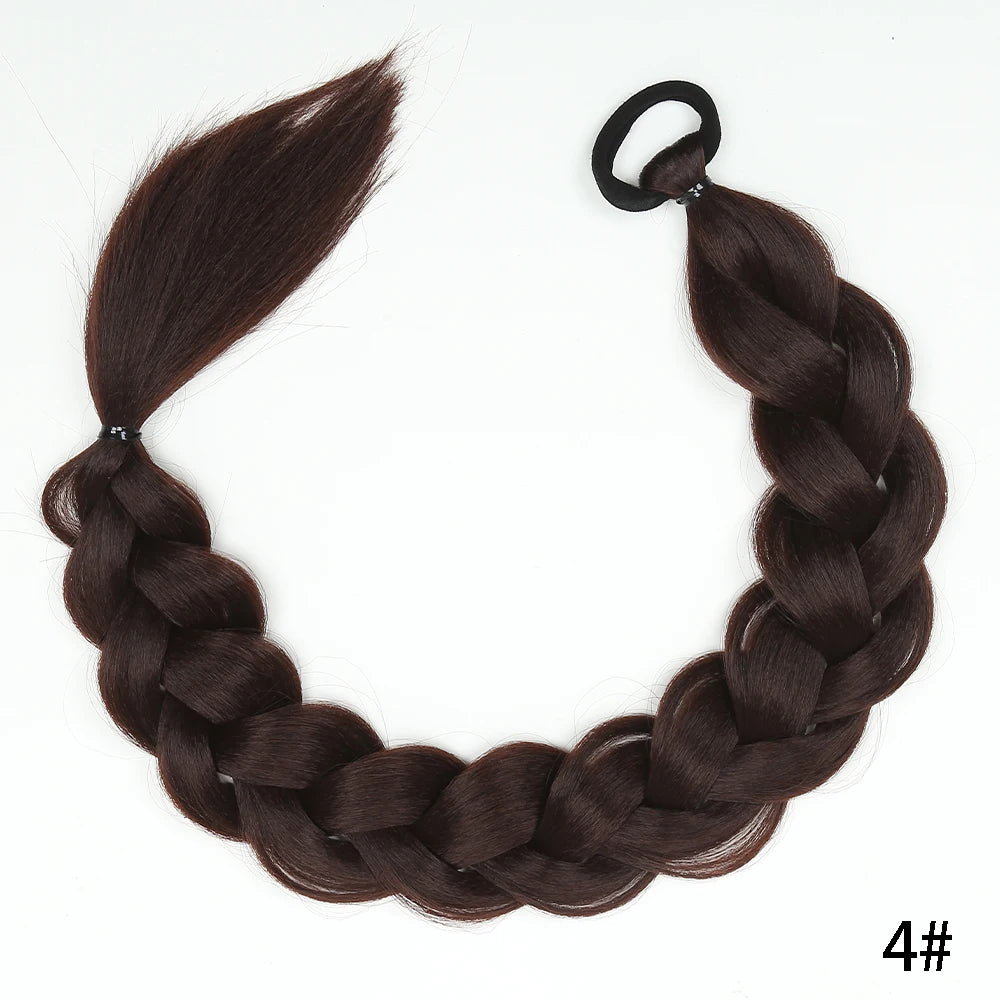 24-Inch Synthetic Twist Braid Ponytail Extension with Rubber Band – Braided Hair for Women, Daily Wear