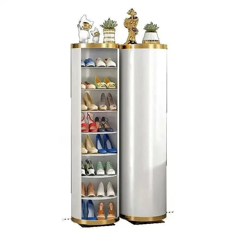 Multi-Layer Rotating Round Shoe Cabinet – Steel Frame Dustproof Shoe Storage Rack with Large Capacity Entryway Organizer