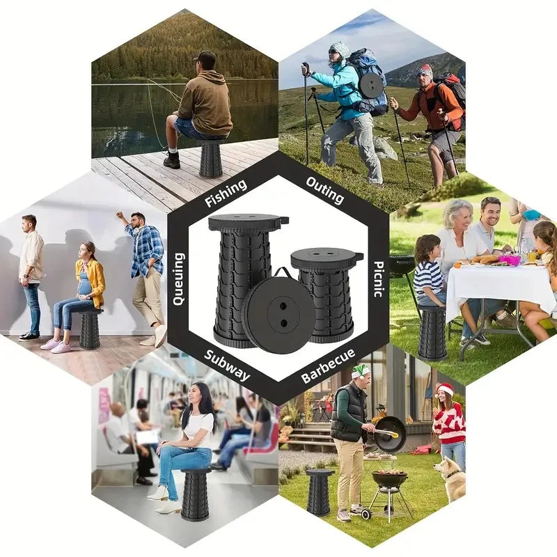 Upgraded Foldable Stool (1–2 Pack) – Portable, Retractable, Heavy-Duty Compact Seat for Camping, Fishing, Hiking, BBQ, Gardening & Outdoor Use
