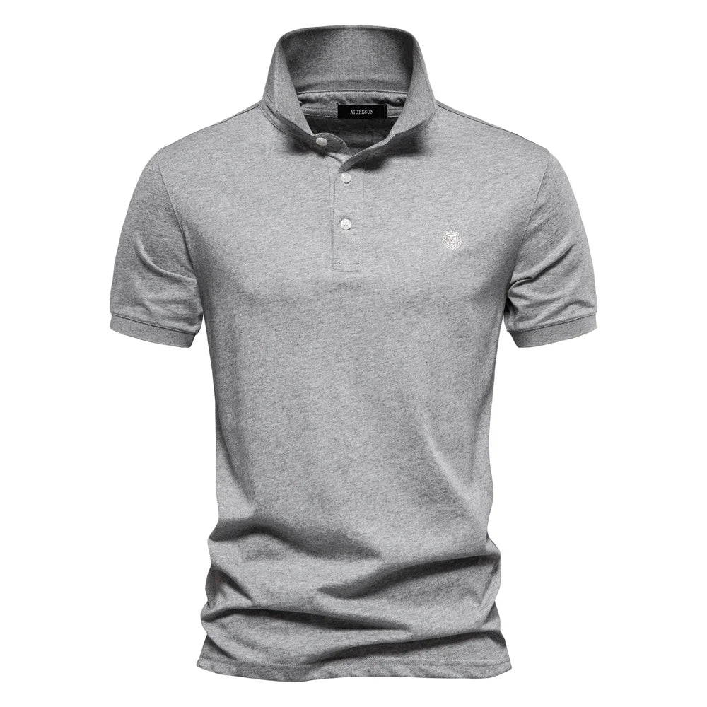 Men’s 100% Cotton Embroidered Polo Shirt – Solid Color Short Sleeve Summer Casual Social Polo