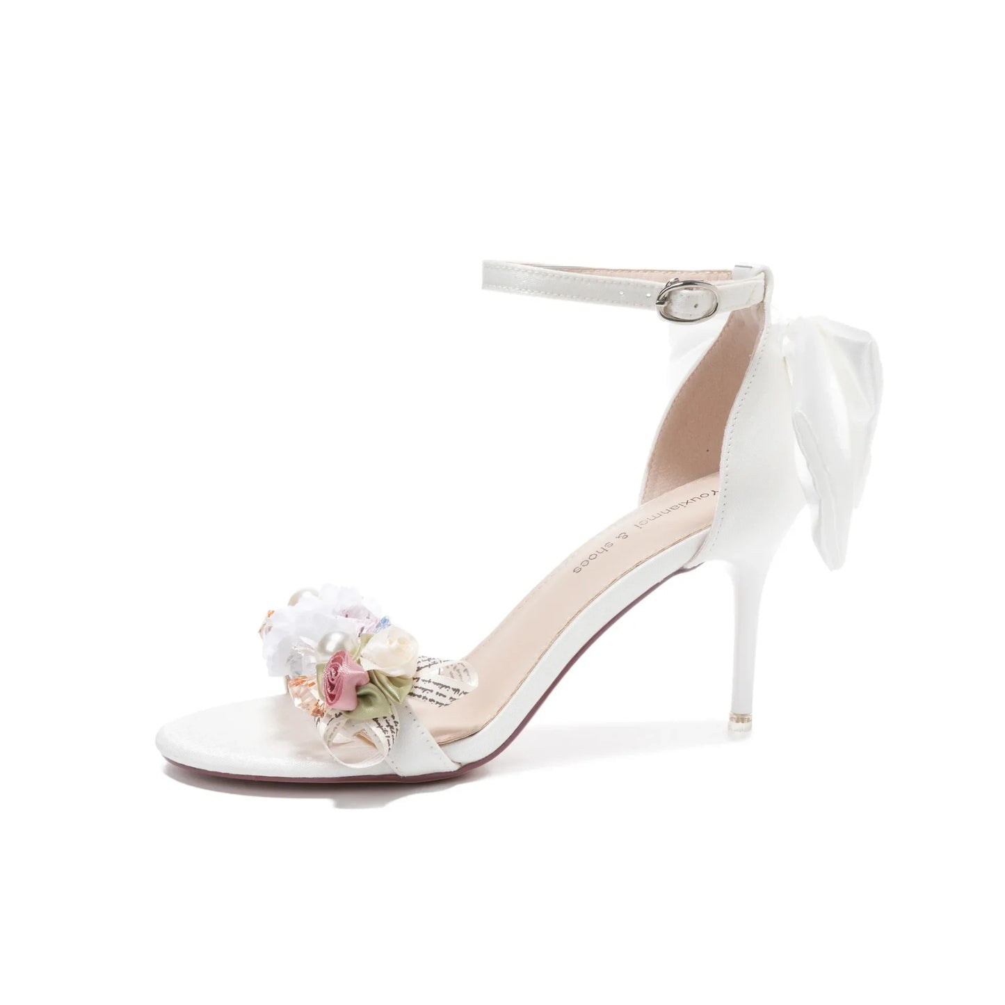 Women’s Open Toe High Heel Sandals – Satin Flower Bow, Buckle Strap, Elegant Dress & Wedding Shoes