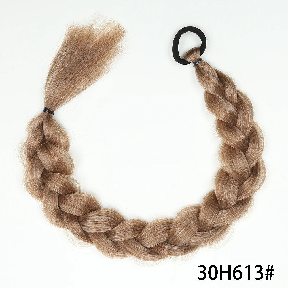 24-Inch Synthetic Twist Braid Ponytail Extension with Rubber Band – Braided Hair for Women, Daily Wear